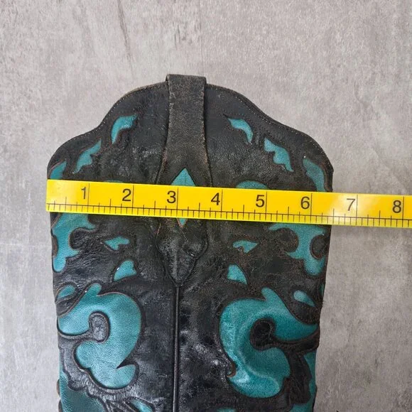 Corral Vintage Western Boots Sz 8 Knee high Brown Aqua Pointed Toe Boho Cowgirl - Picture 11 of 13